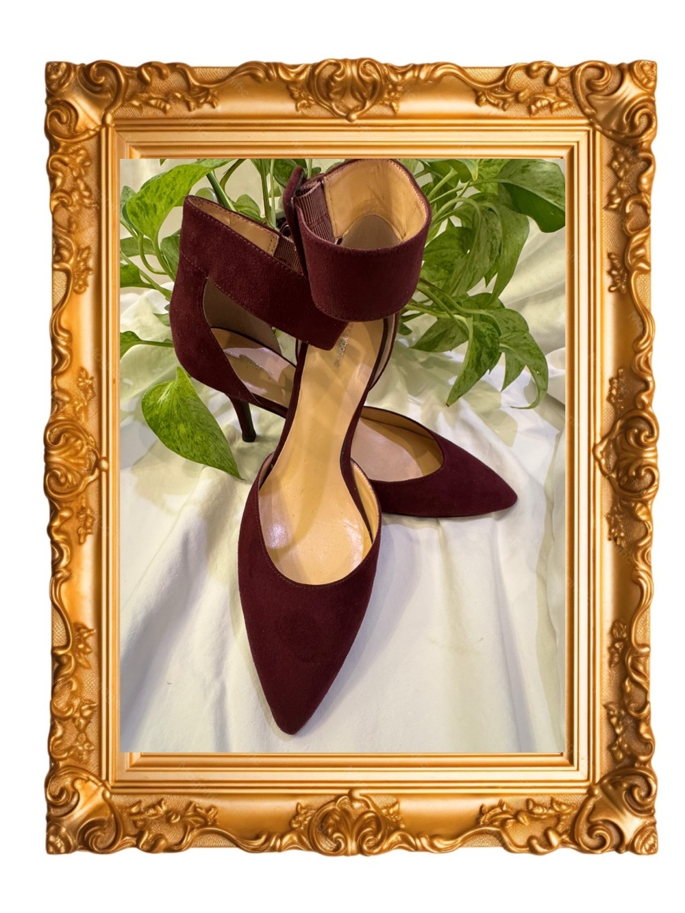Liz Claiborne Size 8.5 Burgundy Pointed Toe Ankle-Strap Heels